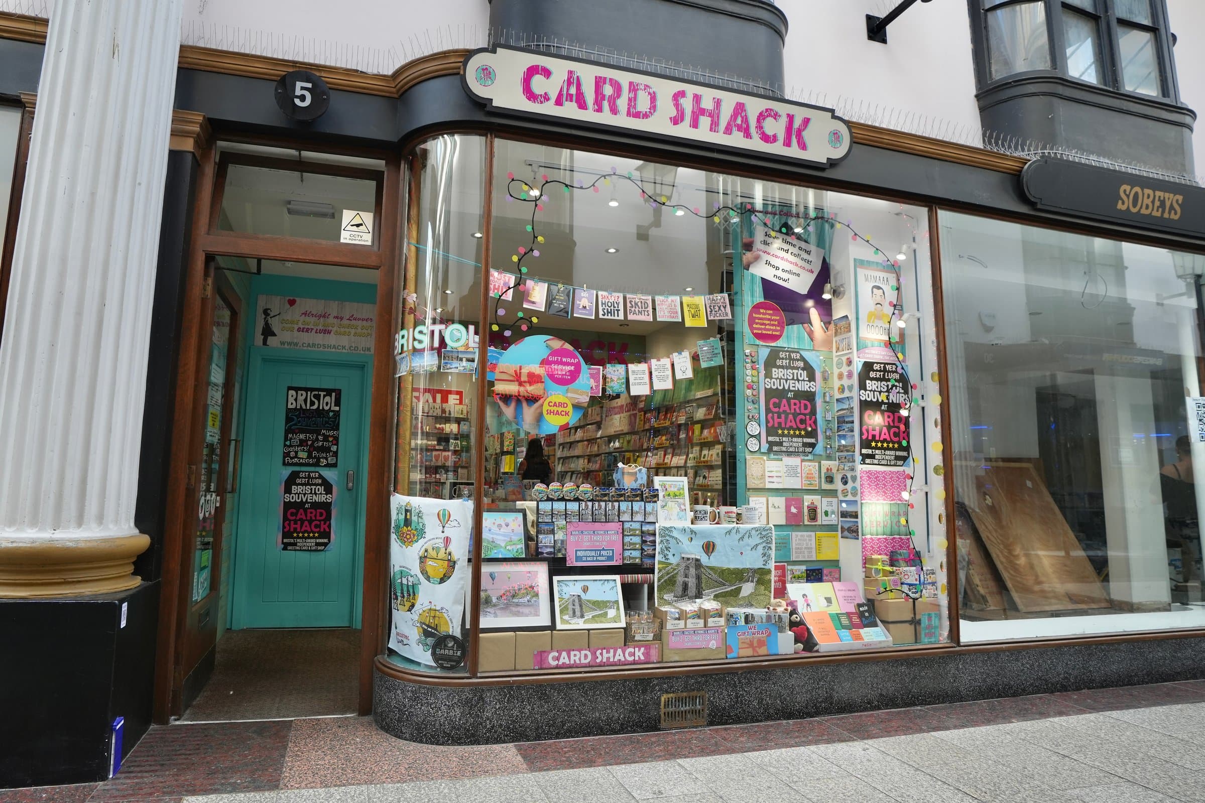 Card Shack shopfront in The Arcade, Bristol