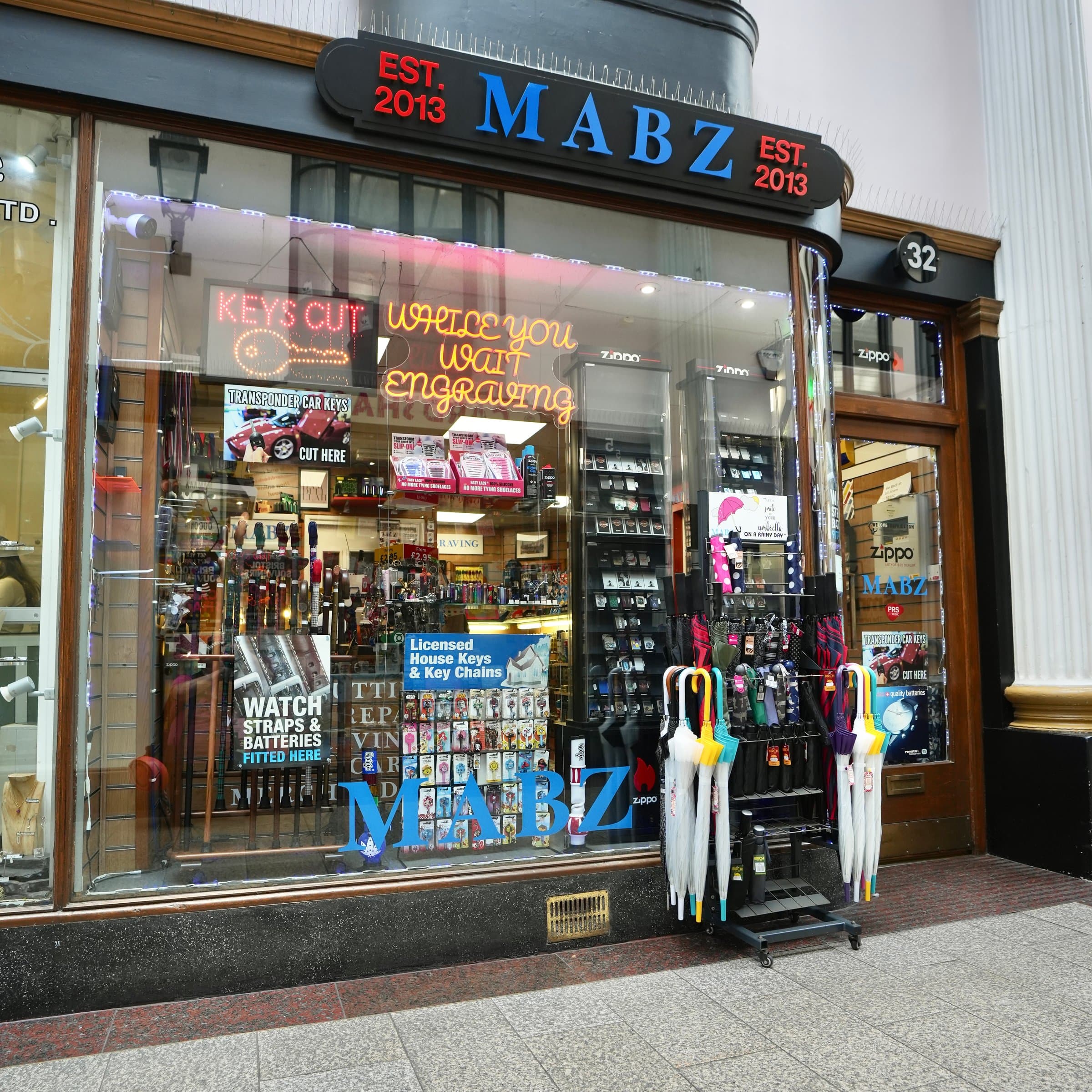 Mabz shopfront in The Arcade, Bristol