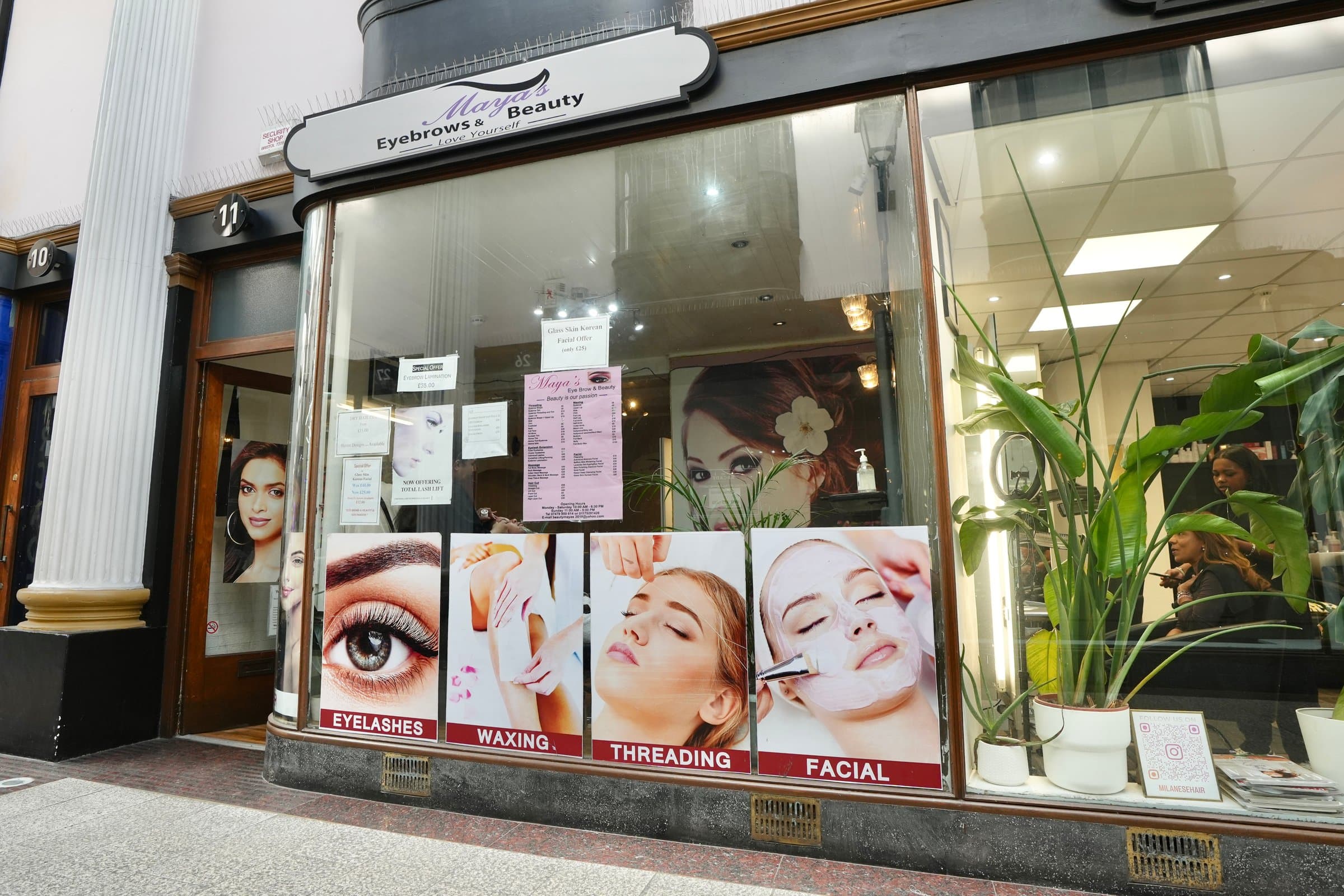 Maya's Eyebrows shopfront in The Arcade, Bristol