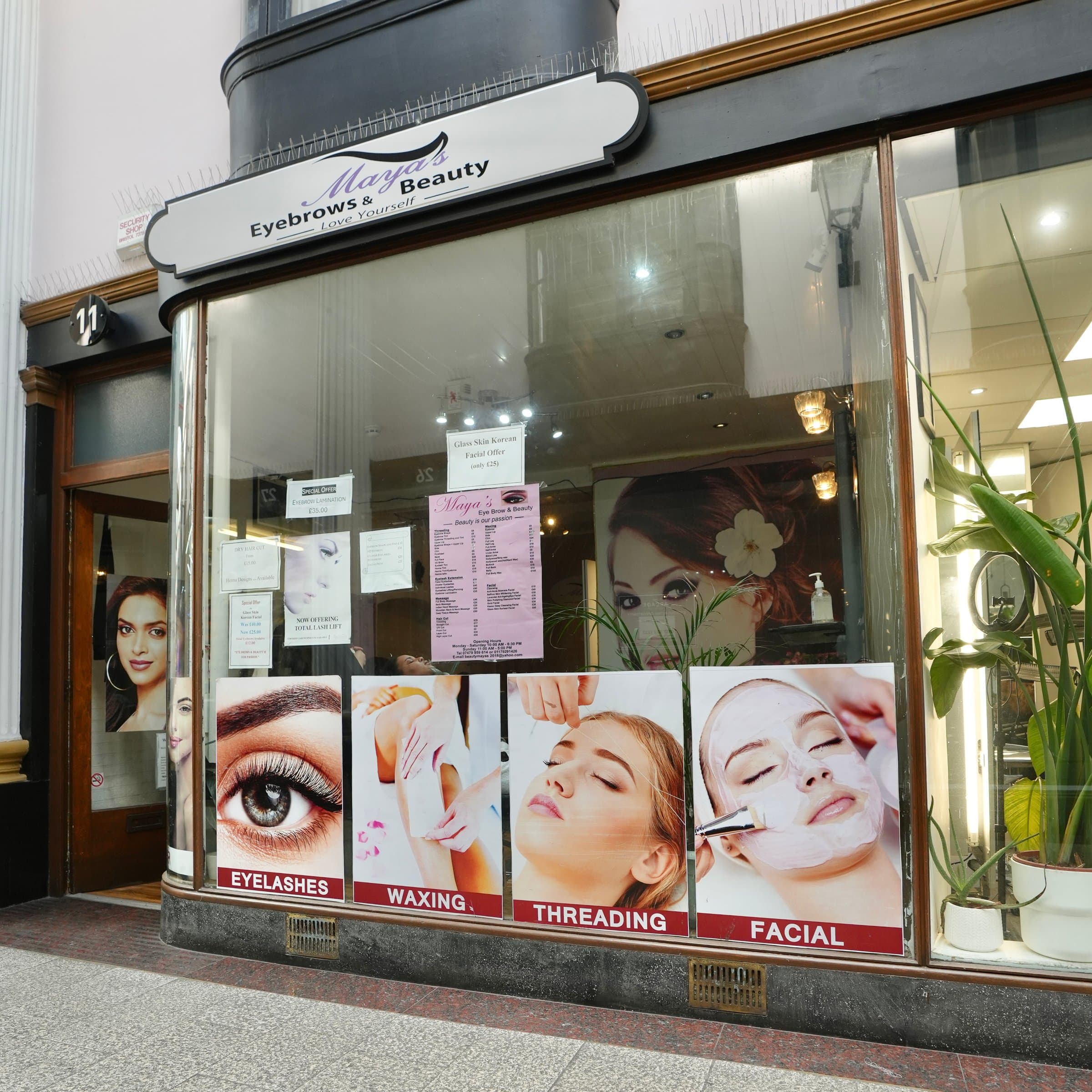 Maya's Eyebrows shopfront in The Arcade, Bristol